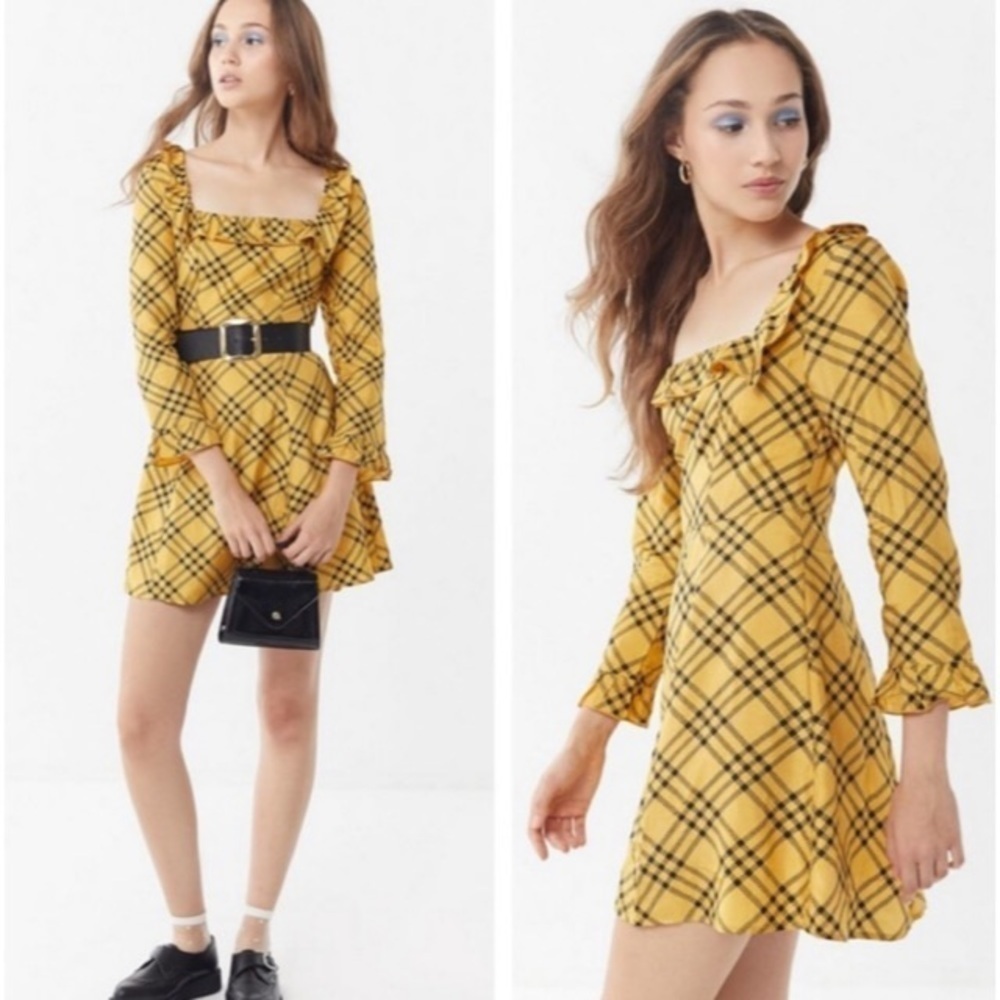 Urban Outfitters Yellow Black Plaid Kirsten Dress